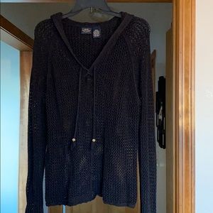 Black open woven sweater